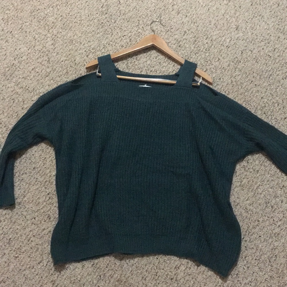 Dark green off shoulder detail sweater